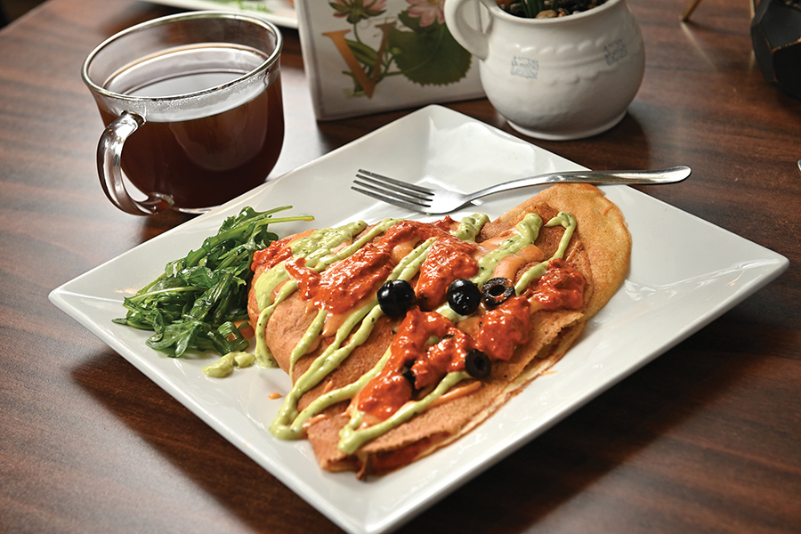Savory crepe plate with tea at Vera Cafe